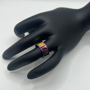 Stainless Steel Metallic Rainbow Ring Band Size 7